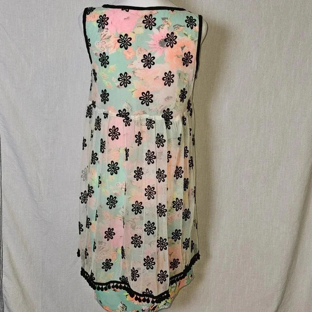 Uncle Frank Neon Floral Whimsygoth Mesh Embroidered Overlay Flirty Mini Dress XS - Picture 8 of 15